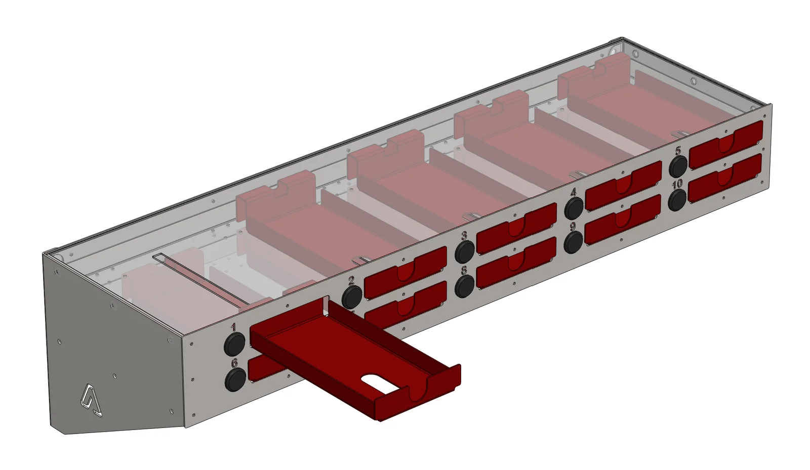 Rendu 3D d’une étude en cours : casier modulaire en tôle pliée, conçu pour la série